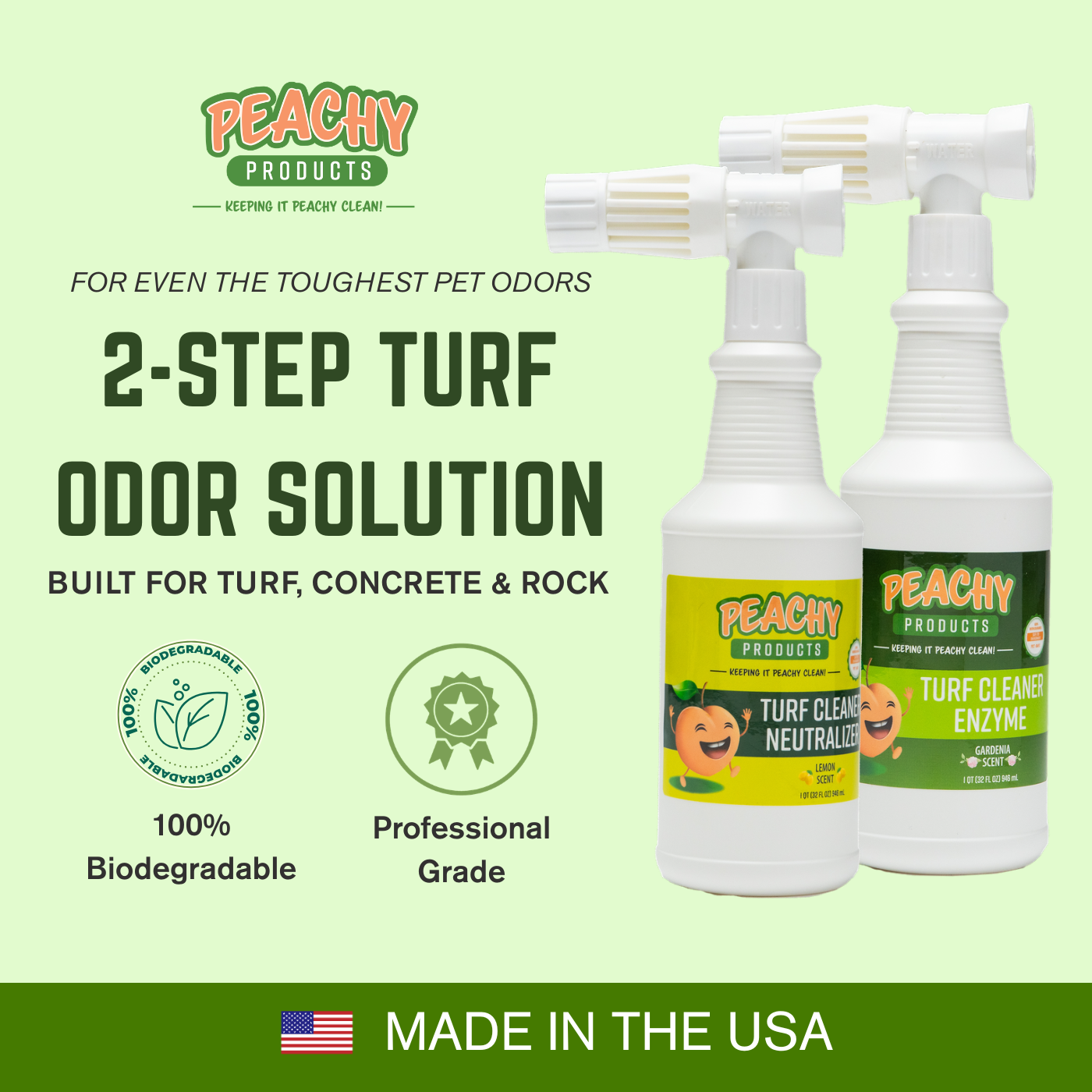 Peachy Products Professional Turf Urine and Odor Eliminator 2-Step System bottles