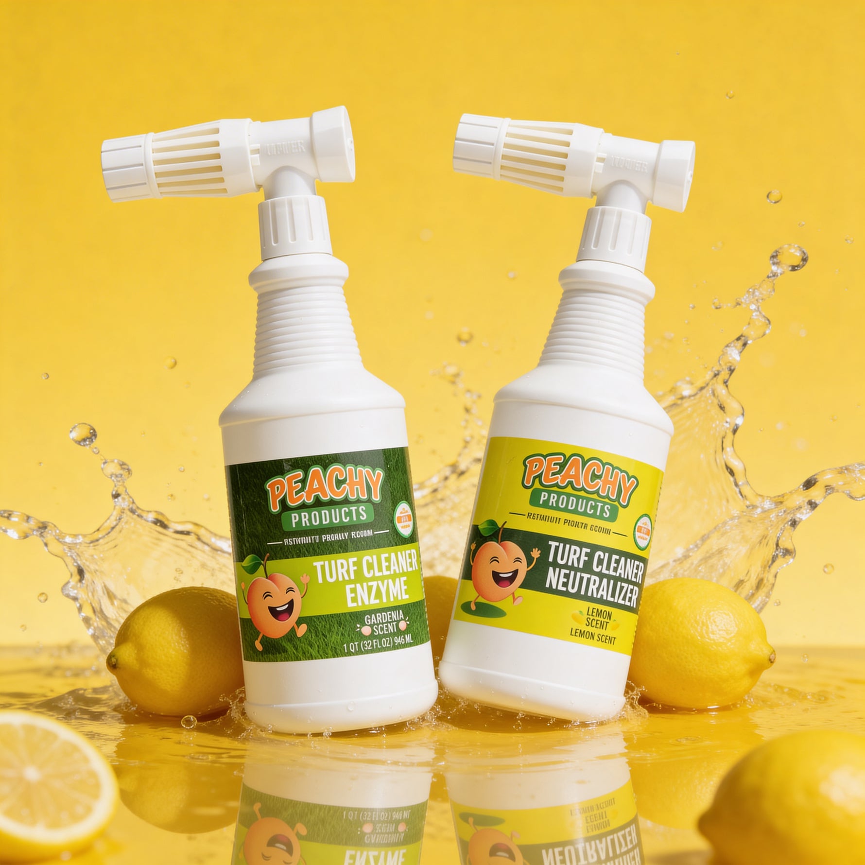 Peachy Products Turf Neutralizer spraying on synthetic grass - professional pet odor treatment